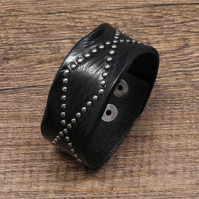 Punk Rock Genuine Leather Bracelet Handmade Fashionable Rivet Bracelets for Unisex- Black, Tan and Brown
