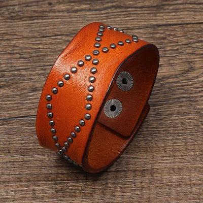Punk Rock Genuine Leather Bracelet Handmade Fashionable Rivet Bracelets for Unisex- Black, Tan and Brown