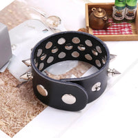 Punk Rock Genuine Leather Bracelet Handmade Spike Silver Studded Bracelets for Unisex- Black