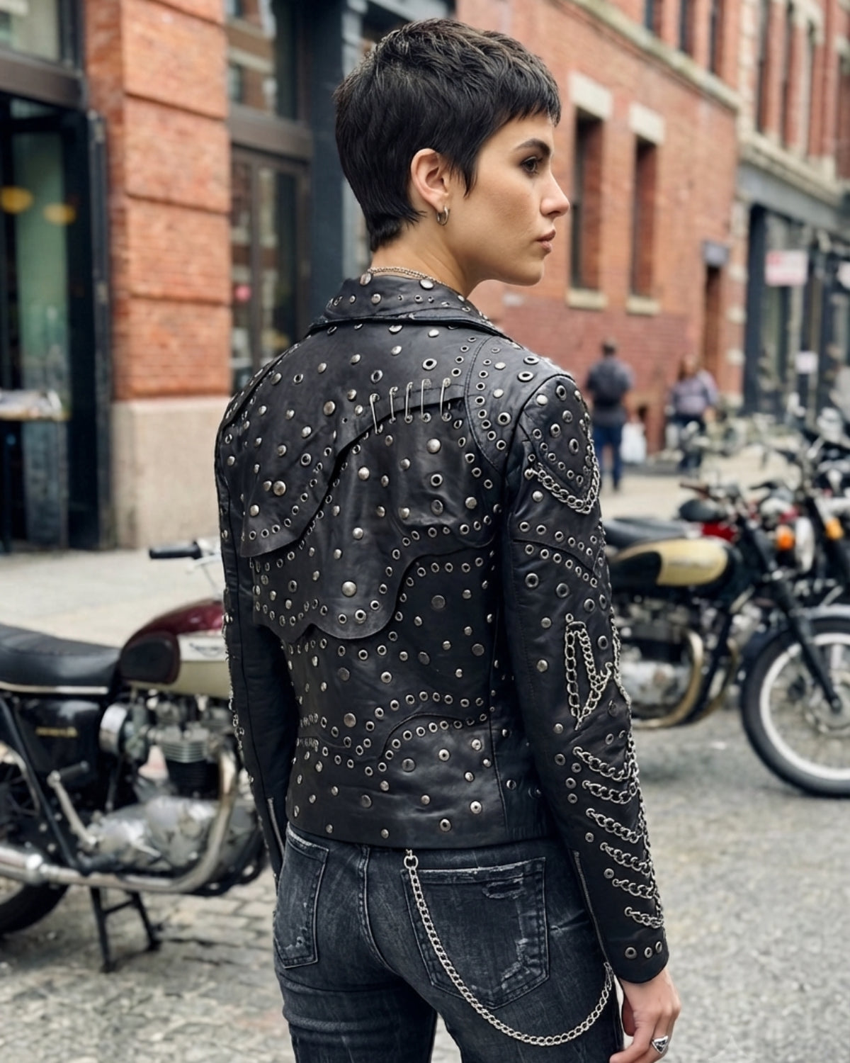VannaModa Punk Rock Biker Jacket for Women /Red and Black