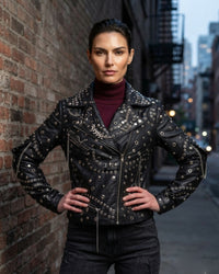 VannaModa Punk Rock Biker Jacket for Women /Red and Black