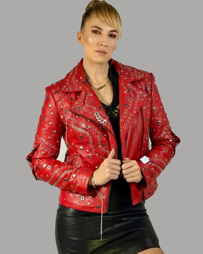 VannaModa Punk Rock Biker Jacket for Women /Red and Black