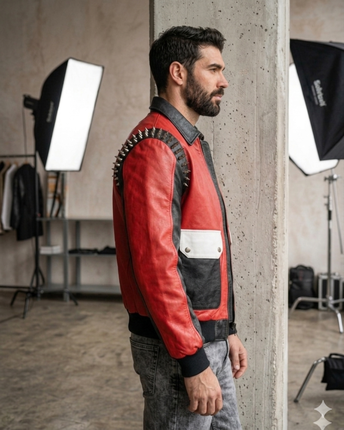 Hip hop Red Black Leather Bomber  Aviator Jacket 