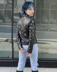HandMade Big Grummet Women Designer Leather Streetwear Jacket