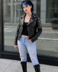 HandMade Big Grummet Women Designer Leather Streetwear Jacket