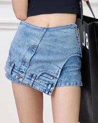 Asymmetrical Denim Mini Skirt – High Waist Wrap Style
