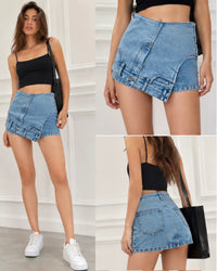 Asymmetrical Denim Mini Skirt – High Waist Wrap Style