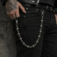 Trouser chain for unisex, with Multi skull head worn mostly on loop of the jeans