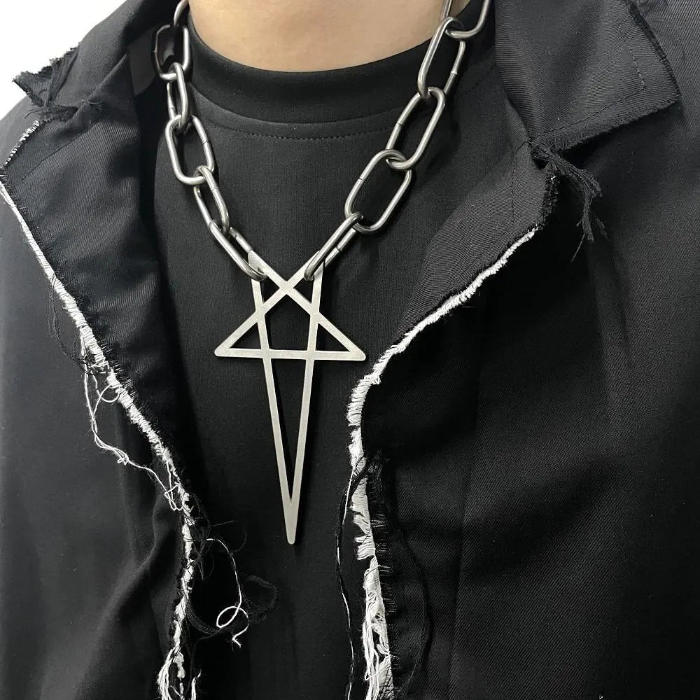 Star Inverted Pentagram Chain Statement Necklace with big star