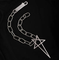 A silver metal chain accessory with a large open pentagram pendant, Star Inverted Pentagram Chain Statement Necklace with big star