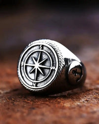 Viking mens compass ring stainless steel 