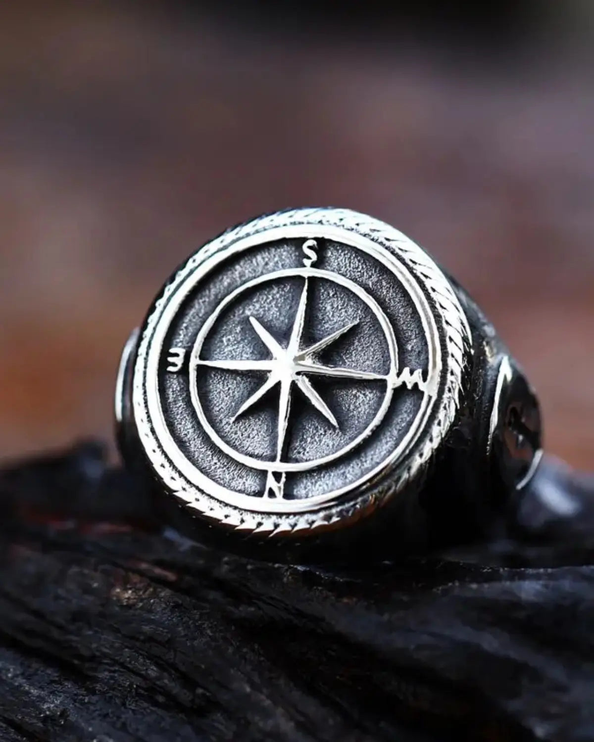 Viking mens compass ring stainless steel 