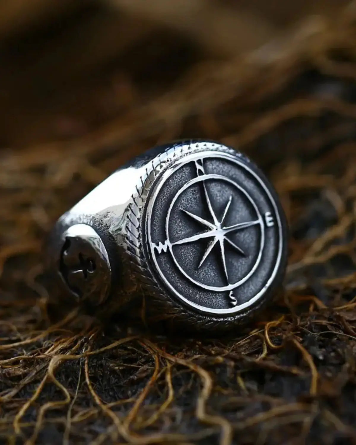 Viking mens compass ring stainless steel 