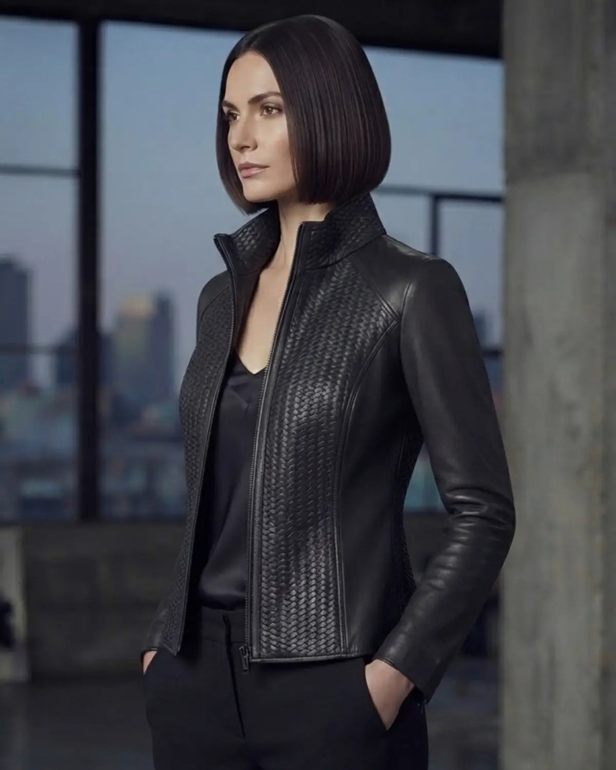 Viola Luxury Genuine Lamb Leather Classic Zip Designer Coat
