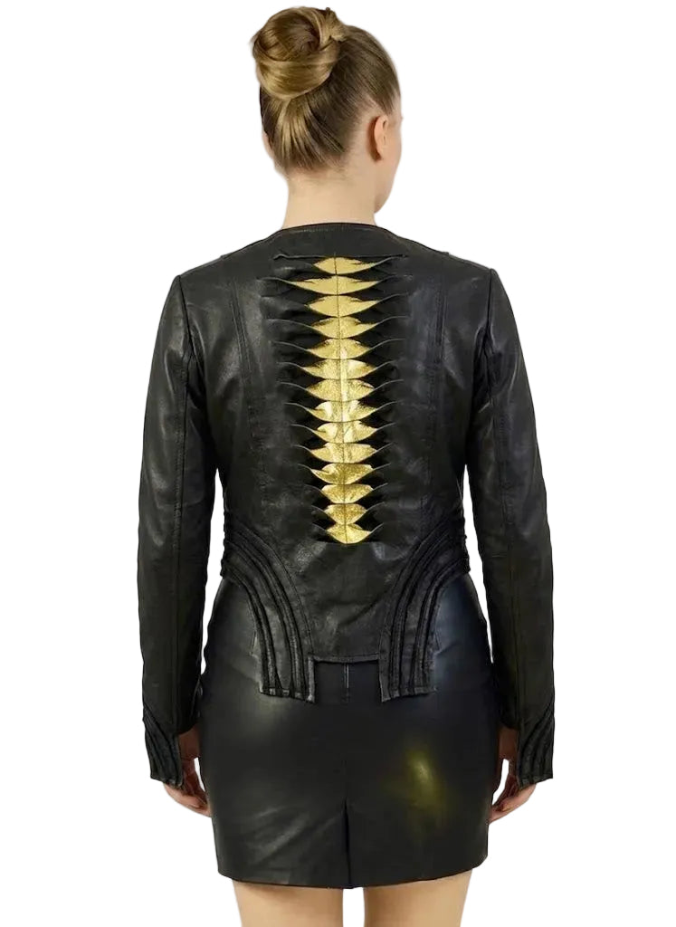 Woman Leather Jacket Gold
