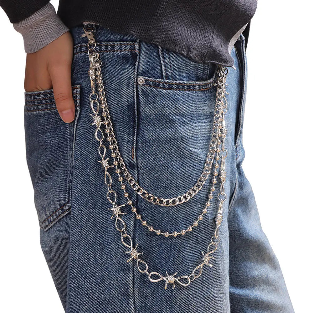 Silver trouser chain, punk wallet chain, Y2K chain accessory, barbed wire chain, jeans chain, pant chain, streetwear accessories, grunge fashion, gothic chain, unisex trouser chain