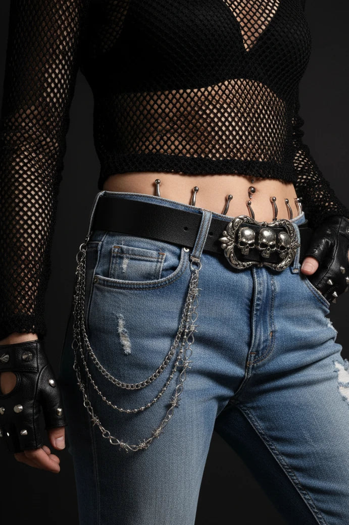 Silver trouser chain, punk wallet chain, Y2K chain accessory, barbed wire chain, jeans chain, pant chain, streetwear accessories, grunge fashion, gothic chain, unisex trouser chain
