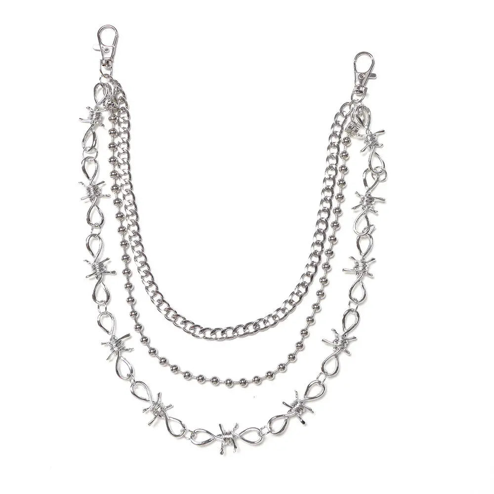 Silver trouser chain, punk wallet chain, Y2K chain accessory, barbed wire chain, jeans chain, pant chain, streetwear accessories, grunge fashion, gothic chain, unisex trouser chain