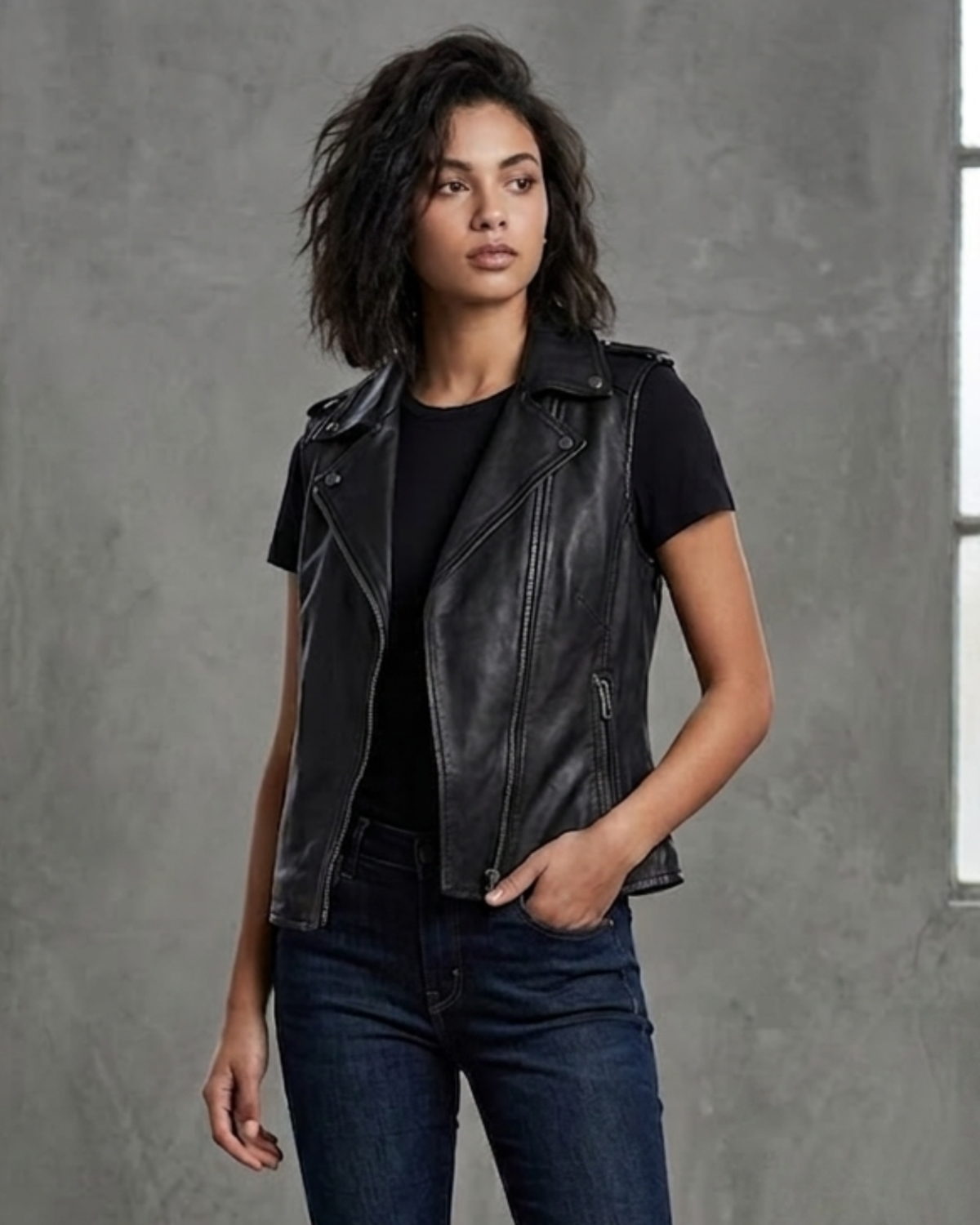 Women  leather Biker Vest 