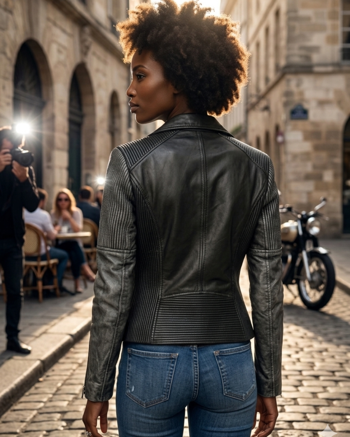 Women Washed Corded Biker Lamb Leather Jacket