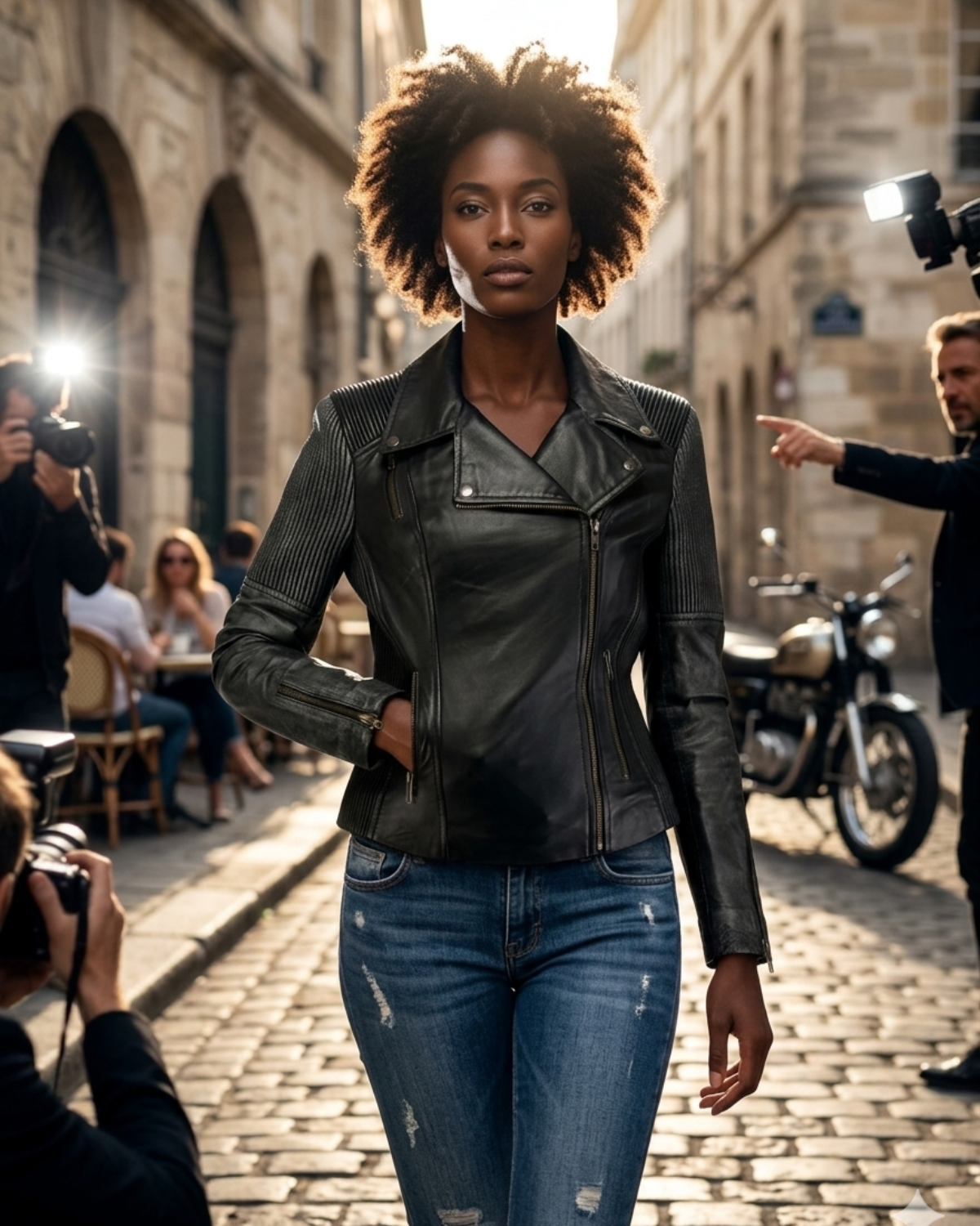Women Washed Corded Biker Lamb Leather Jacket
