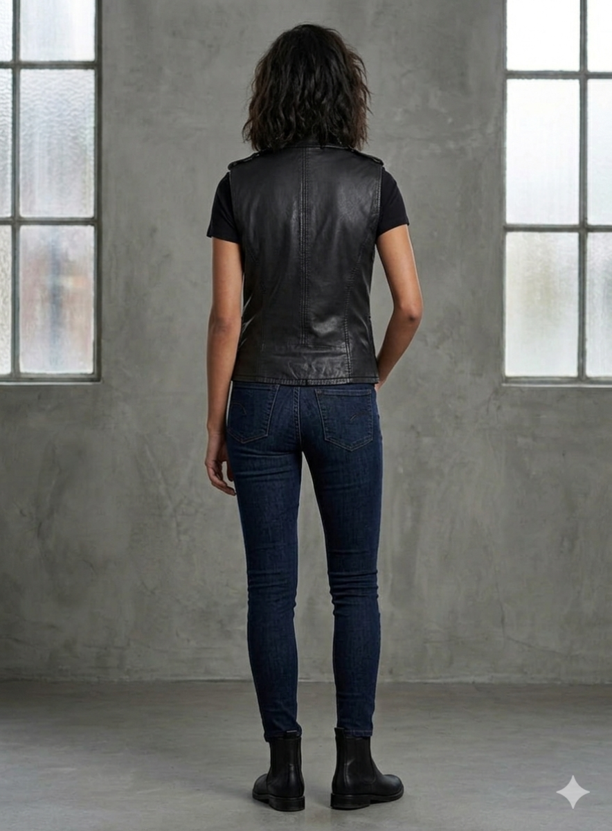 Women  leather Biker Vest 