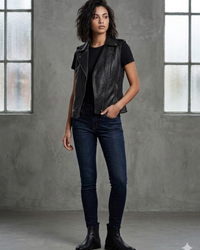 Women  leather Biker Vest 