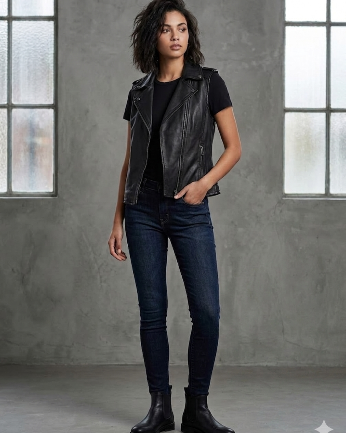 Women  leather Biker Vest 