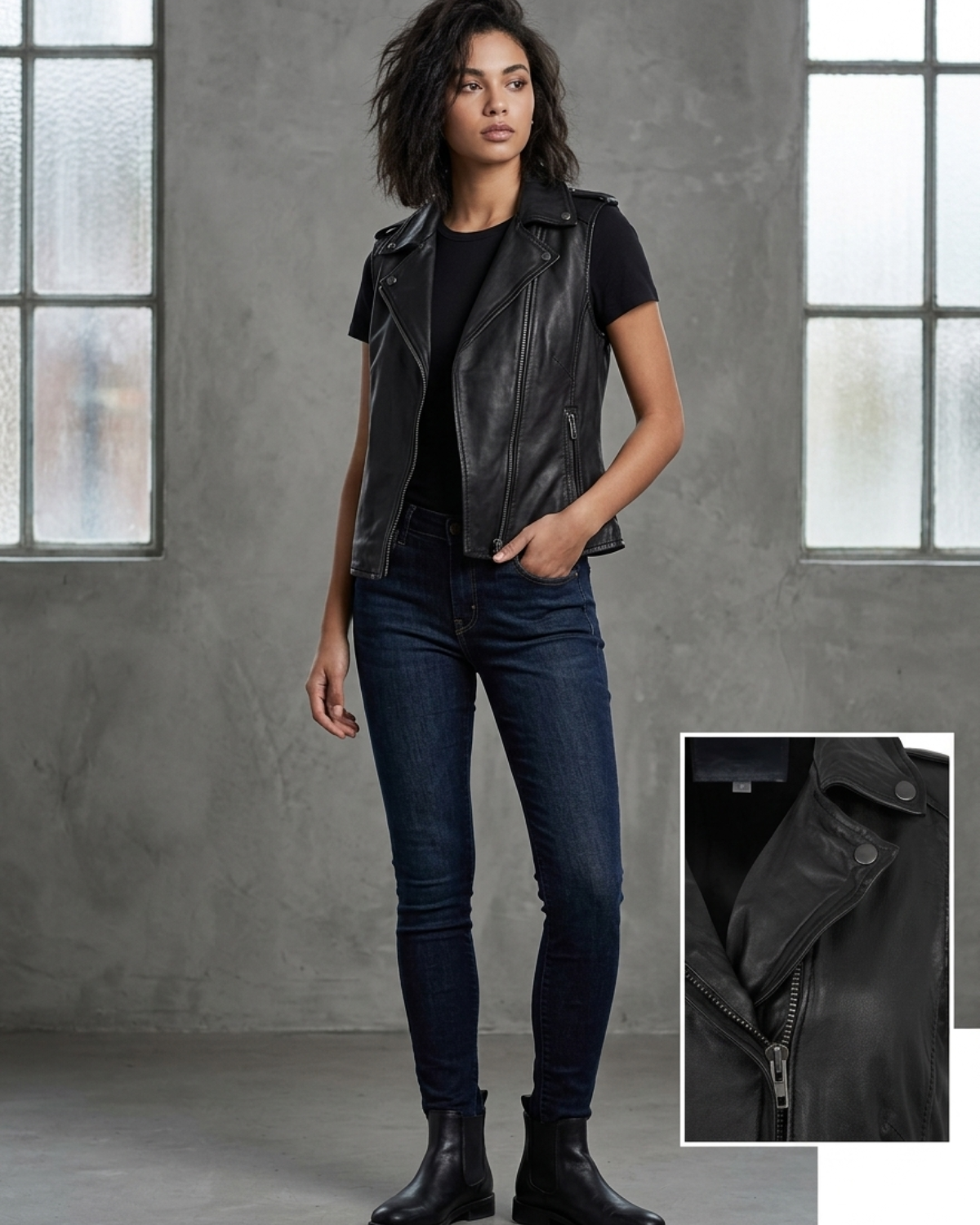 Women  leather Biker Vest 