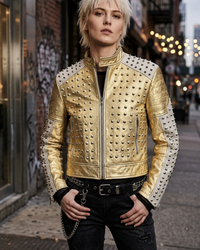 Women Metallic Best Seller Leather Biker Jacket