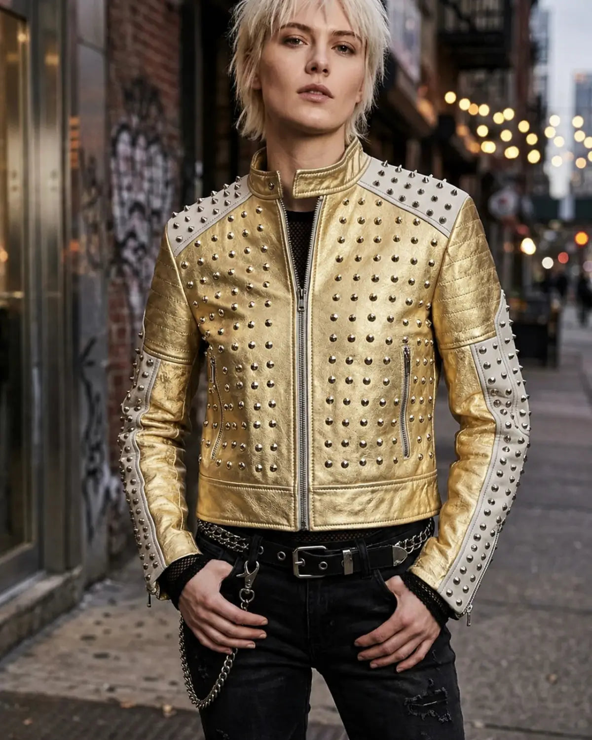 Women Metallic Best Seller Leather Biker Jacket
