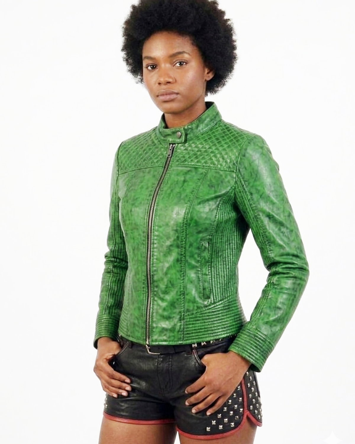 Women Washed Vintage Leather Short Jacket
