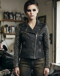 Addi Women's Spike Studded Real Lambskin Leather Biker Jacket