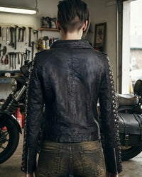 Addi Women's Spike Studded Real Lambskin Leather Biker Jacket