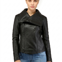 Linda Woman Designer High Collar Leather Jacket
