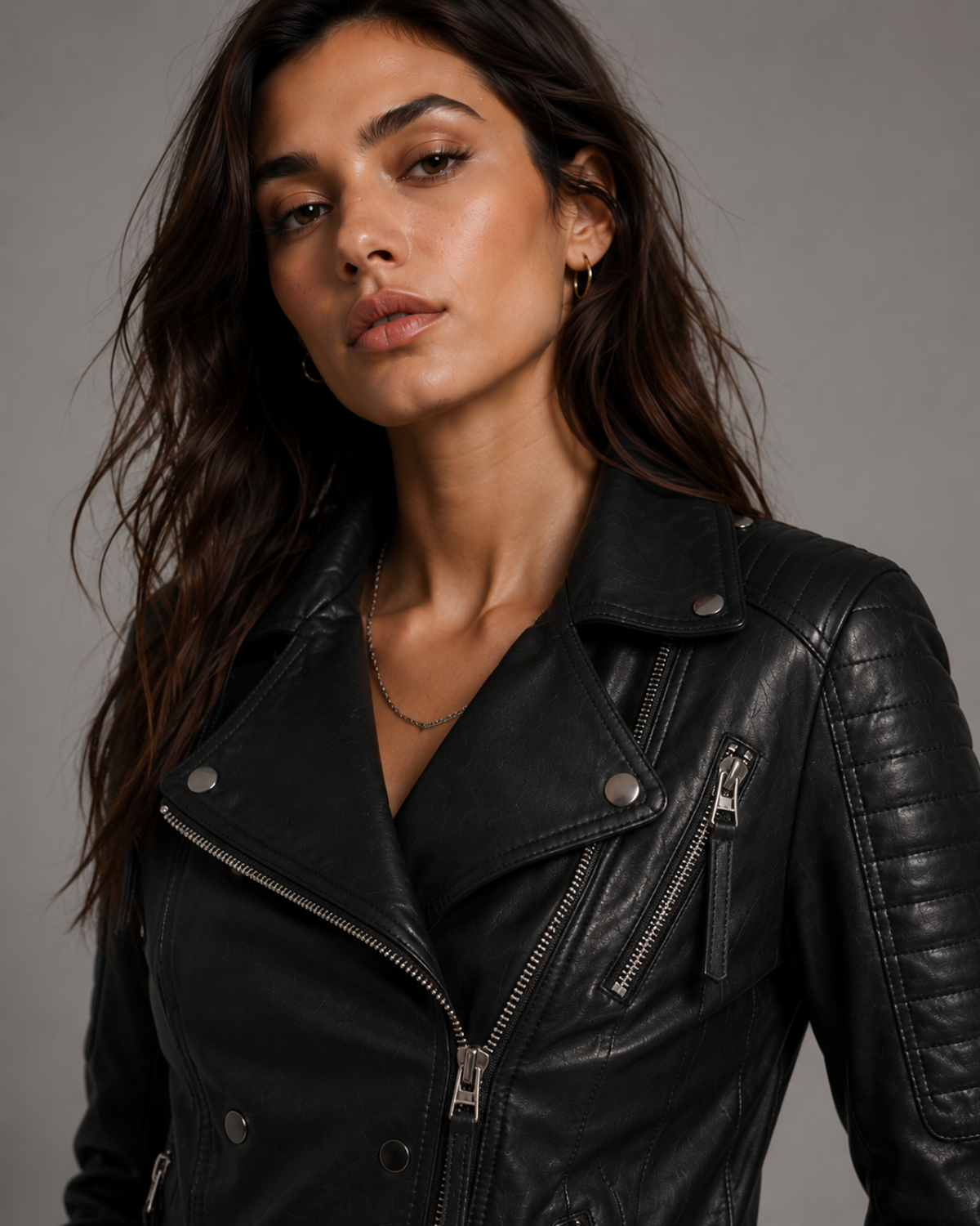 Leather Motorcycle Biker Washed Women Jacket with Multi Zippers