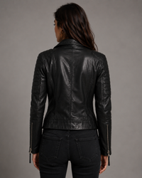 Leather Motorcycle Biker Washed Women Jacket with Multi Zippers