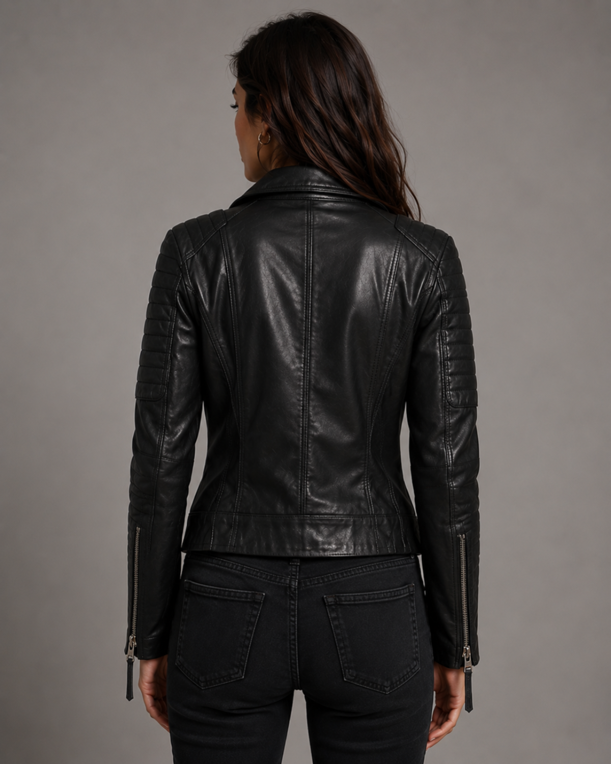 Leather Motorcycle Biker Washed Women Jacket with Multi Zippers