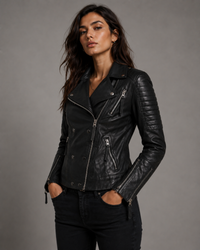 Leather Motorcycle Biker Washed Women Jacket with Multi Zippers