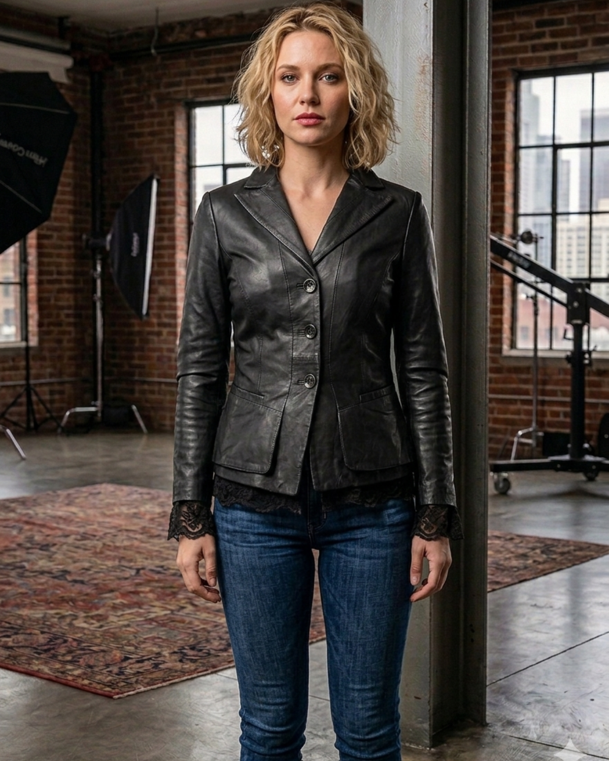 Women Leather Fitted Blazer