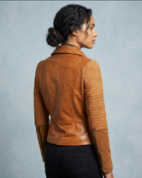 Women Leather Biker Jacket with Two Tone Oil Pull up and Suede Leather