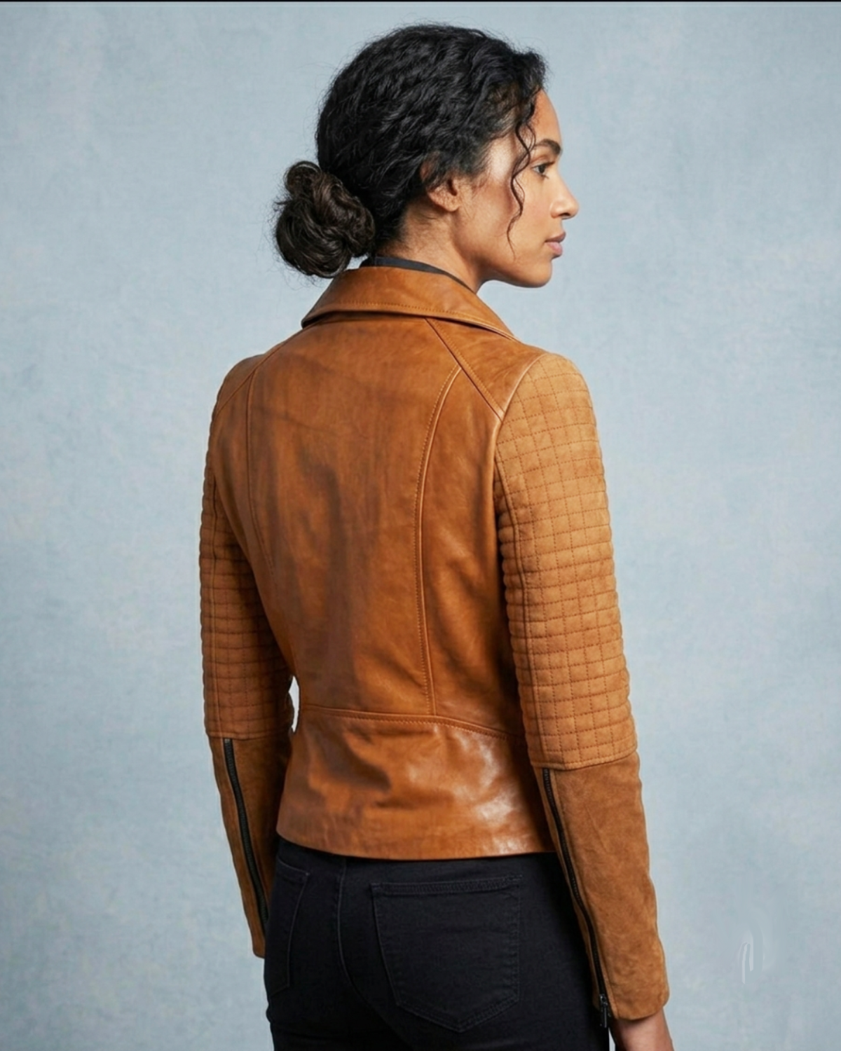 Women Leather Biker Jacket with Two Tone Oil Pull up and Suede Leather