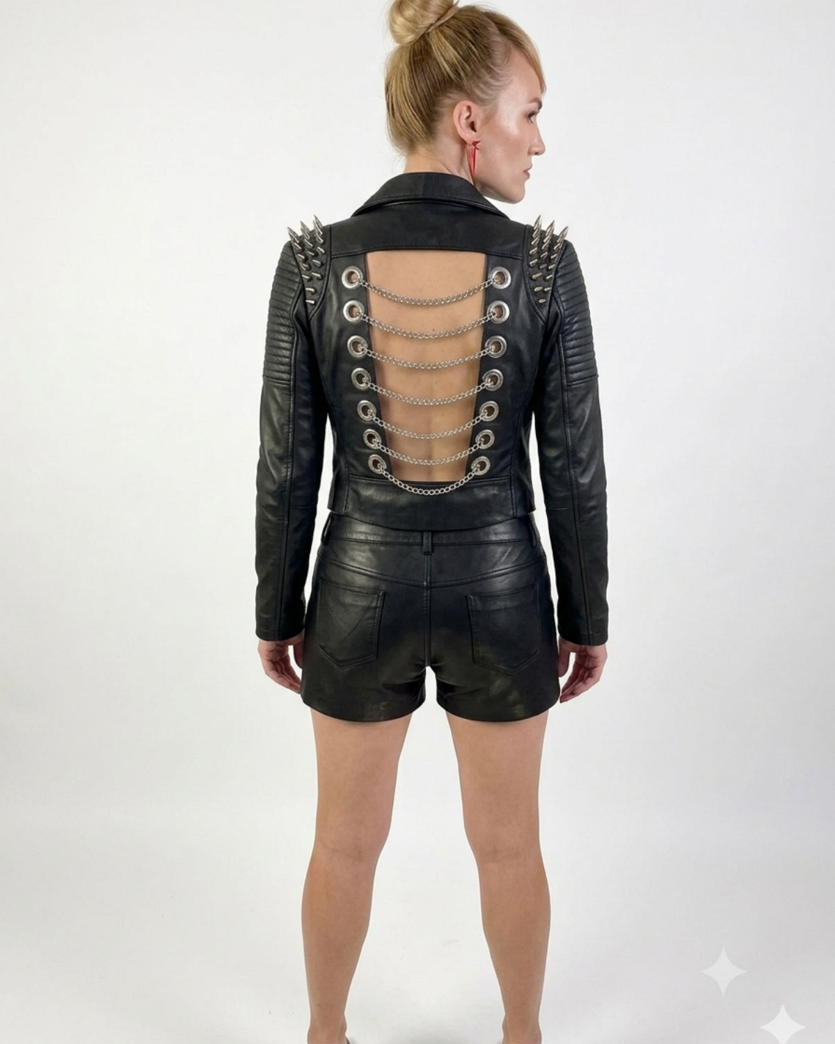 Leather  Studded Women Jacket with Chain at back