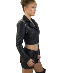 Leather  Studded Women Jacket with Chain at back