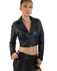 Leather  Studded Women Jacket with Chain at back