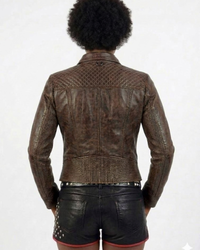 Women Washed Vintage Leather Short Jacket
