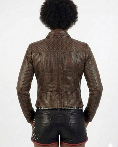 Women Washed Vintage Leather Short Jacket