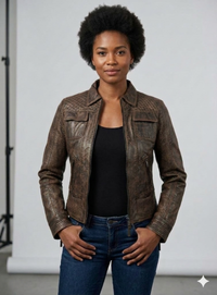 Women Washed Vintage Leather Short Jacket