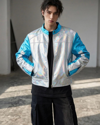 Women's Futuristic Metallic Leather Moto Jacket
