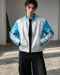 Women's Futuristic Metallic Leather Moto Jacket